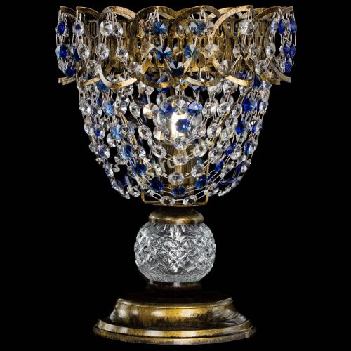 Настольная лампа Астра ажур №1 под бронзу Синяя в Пензе Гусь Хрустальный