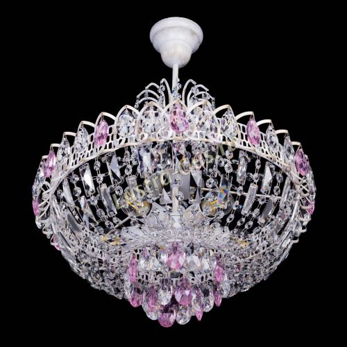 Люстра Астра Белая с подвесом розовая в Пензе Гусь Хрустальный